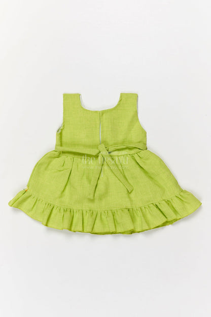 The Nesavu Baby Cotton Frocks Baby Frock with Unicorn Patch and Ruffle Hem for Magical Moments Nesavu Nesavu unicorn-themed frock for baby girls with ruffle hem and embroidery
