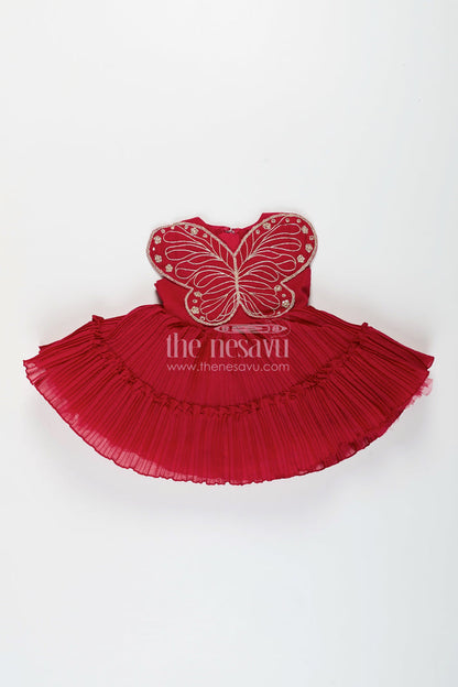 The Nesavu Girls Fancy Party Frock Baby Girl Butterfly Frock for Birthday Parties and Celebrations Nesavu Nesavu baby girl georgette butterfly frock embroidered wings birthday party wear