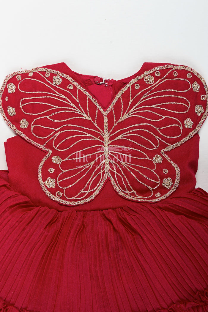 The Nesavu Girls Fancy Party Frock Baby Girl Butterfly Frock for Birthday Parties and Celebrations Nesavu Nesavu baby girl georgette butterfly frock embroidered wings birthday party wear