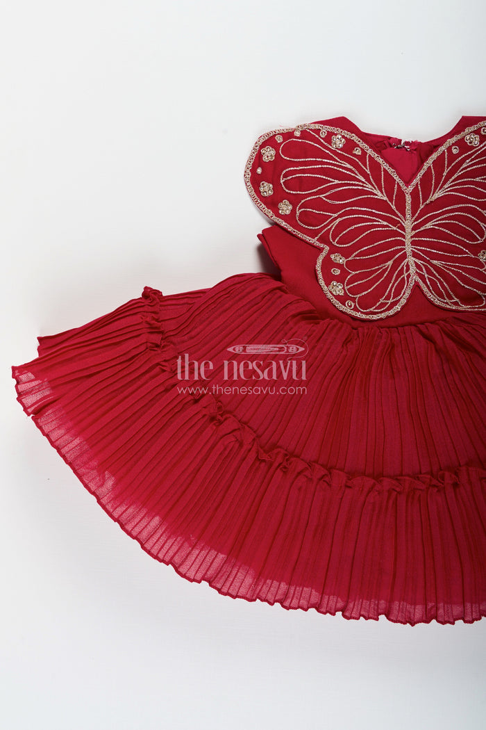 The Nesavu Girls Fancy Party Frock Baby Girl Butterfly Frock for Birthday Parties and Celebrations Nesavu Nesavu baby girl georgette butterfly frock embroidered wings birthday party wear