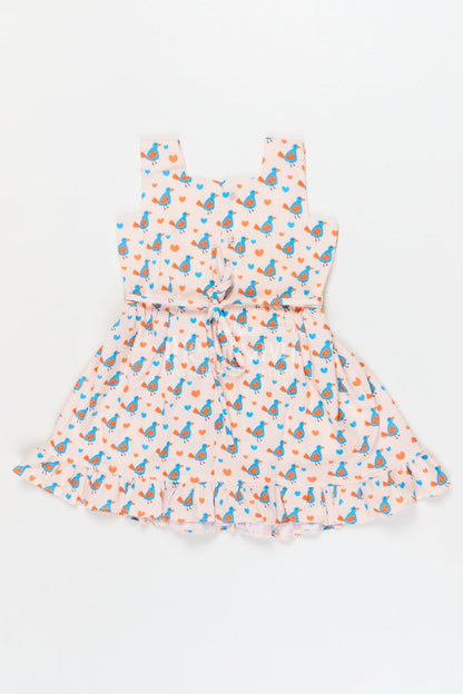 The Nesavu Girls Fancy Frock Baby Girl Casual Frock for Everyday Wear and Travel Nesavu Nesavu baby girl cotton frock with bird print and frill hem for summer outings and play