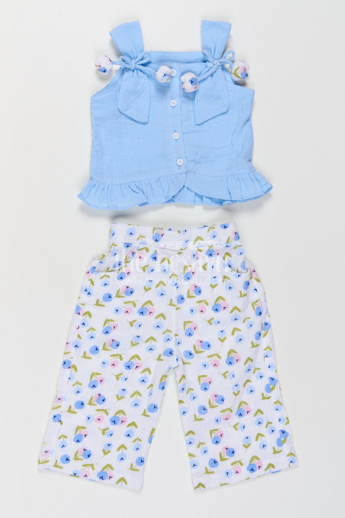 The Nesavu Girls Casual Set Baby Girl Casual Set for Summer Outings and Playtime Comfort Nesavu Nesavu Baby Girl Muslin Cotton Casual Set For Summer Outings With Digital Print And Tie Up Shoulder Design