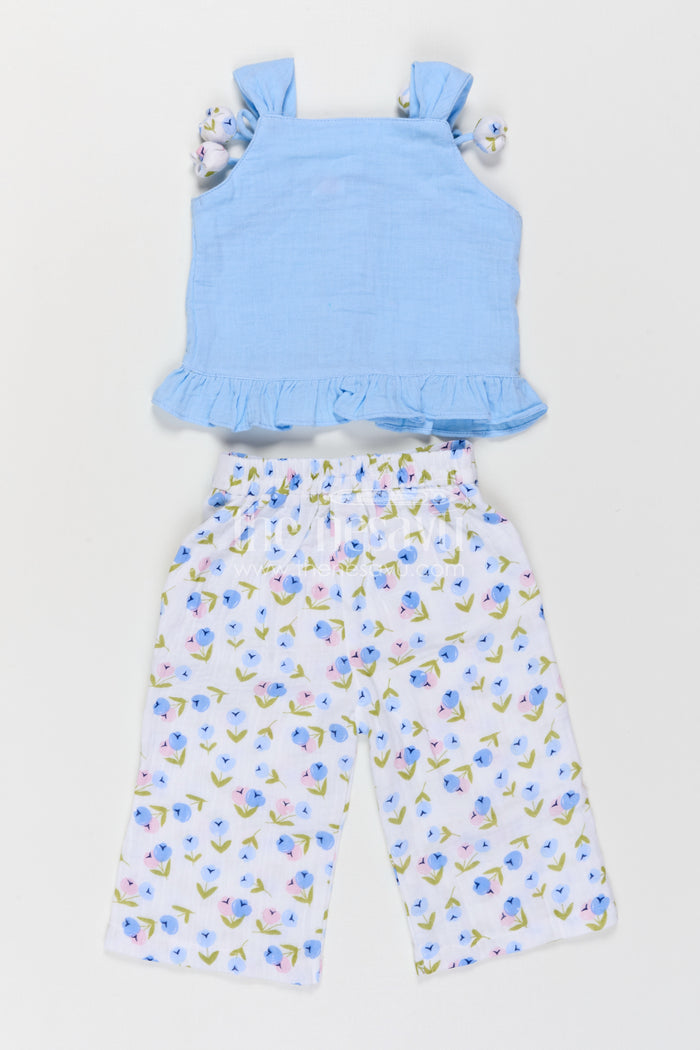 The Nesavu Girls Casual Set Baby Girl Casual Set for Summer Outings and Playtime Comfort Nesavu Nesavu Baby Girl Muslin Cotton Casual Set For Summer Outings With Digital Print And Tie Up Shoulder Design