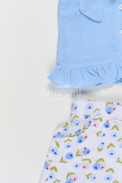 The Nesavu Girls Casual Set Baby Girl Casual Set for Summer Outings and Playtime Comfort Nesavu Nesavu Baby Girl Muslin Cotton Casual Set For Summer Outings With Digital Print And Tie Up Shoulder Design