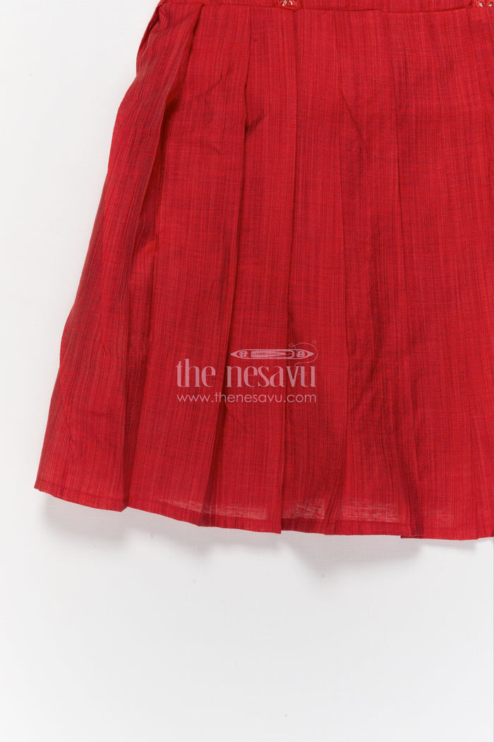 The Nesavu Girls Chanderi Frock Baby Girl Chanderi Cotton Frock for Ethnic Day and Casual Festive Wear Nesavu Nesavu baby girl chanderi cotton frock with embroidered straps and pleats for ethnic occasions