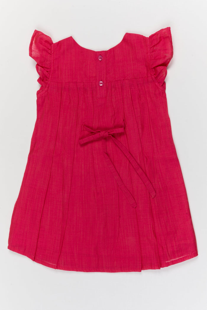 The Nesavu Girls Chanderi Frock Baby Girl Chanderi Cotton Frock with Pleated Yoke for Family Gatherings and Ethnic Days Nesavu Nesavu baby girl chanderi cotton frock with pleated yoke and lace for ethnic day and pooja wear