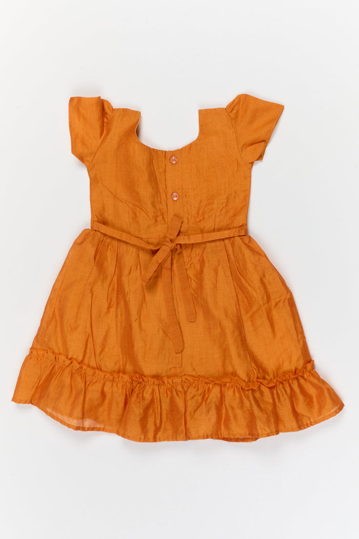 The Nesavu Girls Chanderi Frock Baby Girl Chanderi Cotton Frock with Ruffle Hem for Ethnic Day Celebrations Nesavu Nesavu baby girl chanderi cotton frock with ruffle hem and lace for ethnic school events
