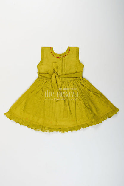 The Nesavu Girls Chanderi Frock Baby girl chanderi frock for traditional events and photoshoots Nesavu Nesavu baby girl sleeveless chanderi frock with peacock embroidery for traditional occasions
