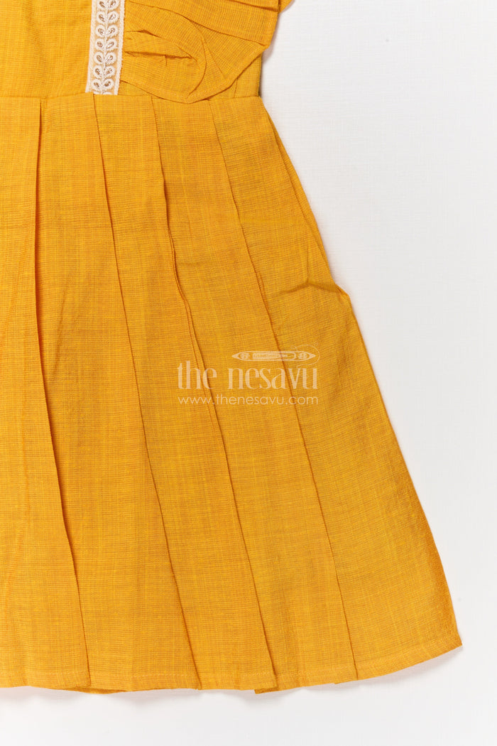 The Nesavu Girls Chanderi Frock Baby Girl Chanderi Frock for Traditional School Wear and Festive Dressing Nesavu Nesavu chanderi cotton frock for baby girls with embroidered straps for ethnic functions