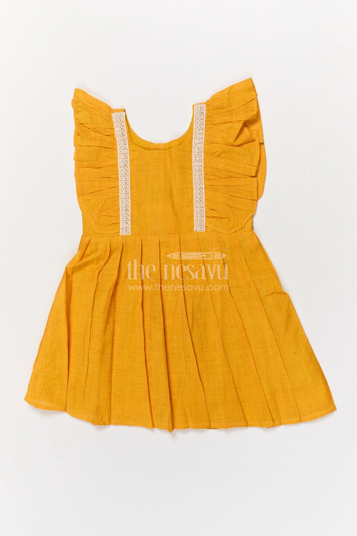 The Nesavu Girls Chanderi Frock Baby Girl Chanderi Frock for Traditional School Wear and Festive Dressing Nesavu Nesavu chanderi cotton frock for baby girls with embroidered straps for ethnic functions