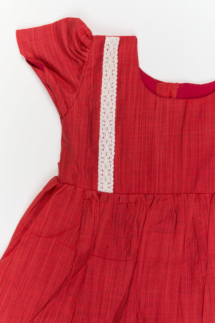 The Nesavu Girls Chanderi Frock Baby Girl Chanderi Frock with Lace Detailing for Casual Festive Moments Nesavu Nesavu baby girl chanderi cotton frock with lace and ruffle hem for festive and everyday wear
