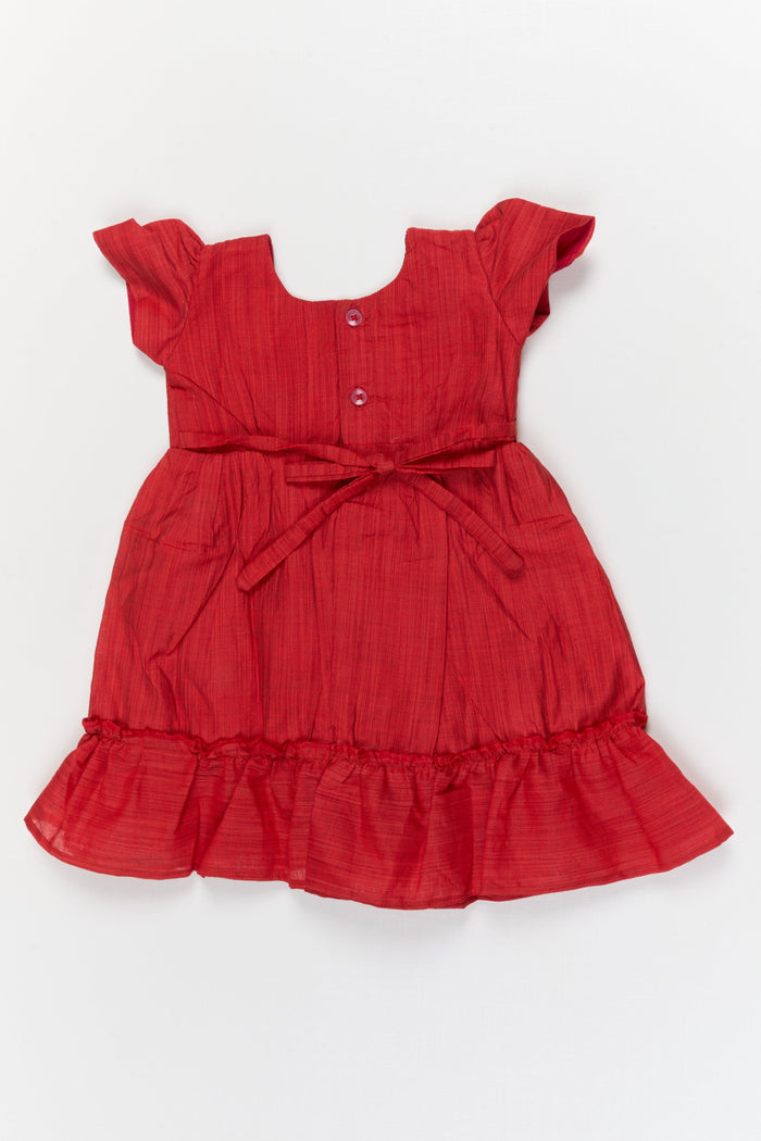 The Nesavu Girls Chanderi Frock Baby Girl Chanderi Frock with Lace Detailing for Casual Festive Moments Nesavu Nesavu baby girl chanderi cotton frock with lace and ruffle hem for festive and everyday wear