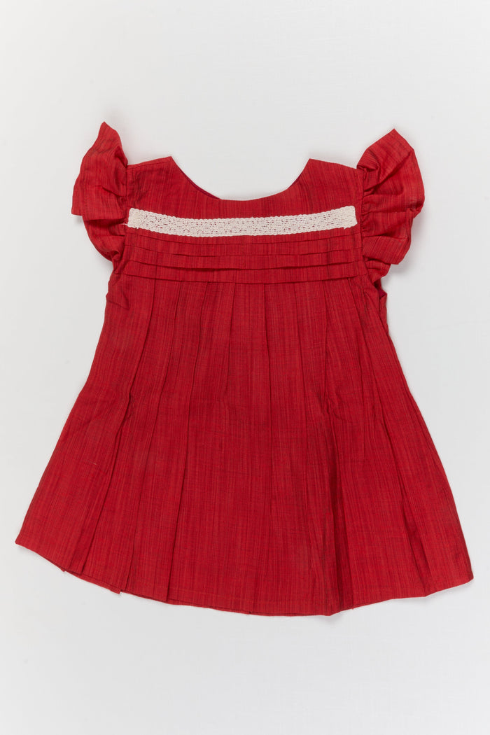 The Nesavu Girls Chanderi Frock Baby Girl Chanderi Frock with Pintucks and Lace Detail for Traditional Occasions Nesavu Nesavu baby girl chanderi cotton frock with pintucks and lace for naming ceremony or festive wear