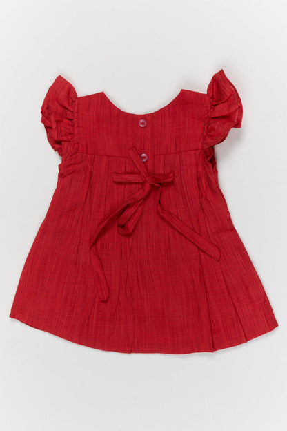 The Nesavu Girls Chanderi Frock Baby Girl Chanderi Frock with Pintucks and Lace Detail for Traditional Occasions Nesavu Nesavu baby girl chanderi cotton frock with pintucks and lace for naming ceremony or festive wear