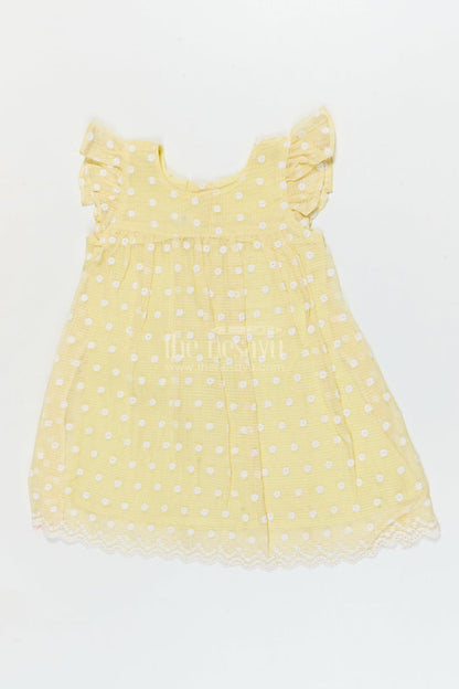 The Nesavu Girls Cotton Frock Baby Girl Chikankari Frock for Summer Picnics and Casual Events Nesavu 18 (2Y) / Yellow / style 1 GFC2083CA-18 Nesavu baby girl chikankari cotton frock for summer outings and casual celebrations