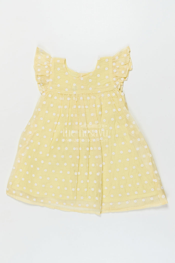 The Nesavu Girls Cotton Frock Baby Girl Chikankari Frock for Summer Picnics and Casual Events Nesavu 18 (2Y) / Yellow / style 2 GFC2083CB-18 Nesavu baby girl chikankari cotton frock for summer outings and casual celebrations