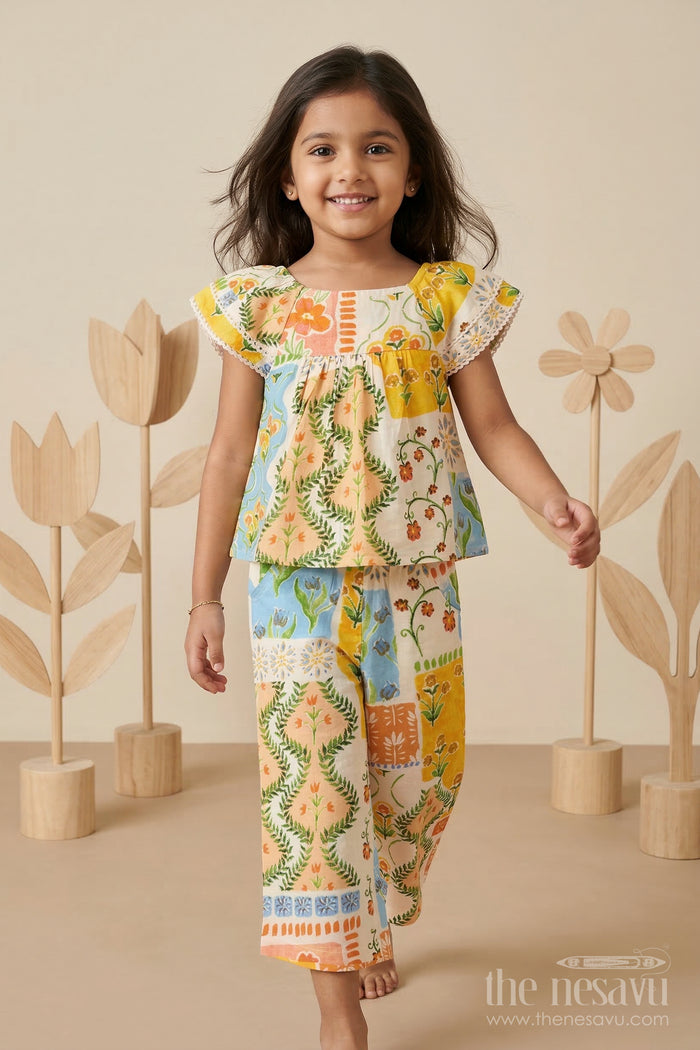 The Nesavu Girls Co-Ord Sets Baby Girl Co Ord Set for Summer Holidays and Toddler Outings Nesavu 16 (1Y) / Multicolor / Cotton GCS026A-16 Nesavu baby girl cotton co ord set for toddler summer holidays and outings with floral digital print