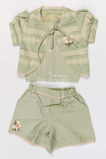 The Nesavu Girls Co-Ord Sets Baby Girl Co Ord Set for Summer Outings and Toddler Playtime Nesavu 18 (2Y) / Green / Cotton GCS020A-18 Nesavu baby girl co ord set for toddler summer outings and playdates in breathable crepe cotton designer print