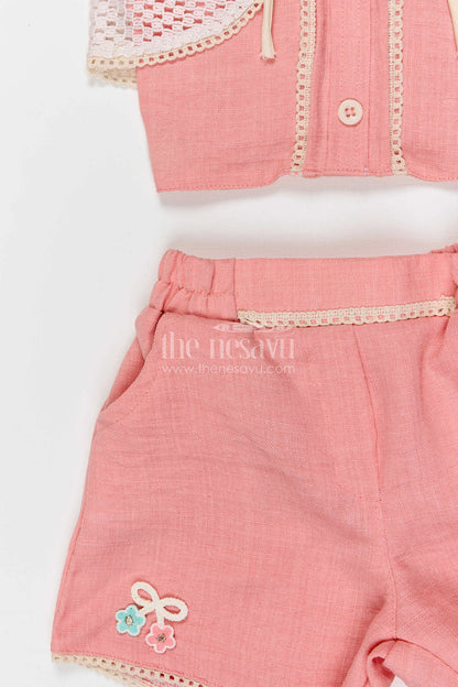 The Nesavu Girls Co-Ord Sets Baby Girl Co Ord Set for Toddler Outings and Everyday Play Nesavu Nesavu baby girl co ord set for toddler outings and playtime with lace embroidery jacket in breathable crepe cotton