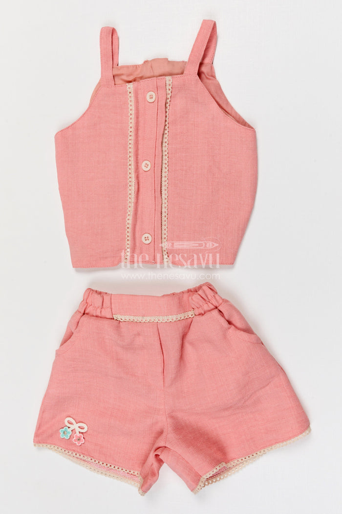 The Nesavu Girls Co-Ord Sets Baby Girl Co Ord Set for Toddler Outings and Everyday Play Nesavu Nesavu baby girl co ord set for toddler outings and playtime with lace embroidery jacket in breathable crepe cotton