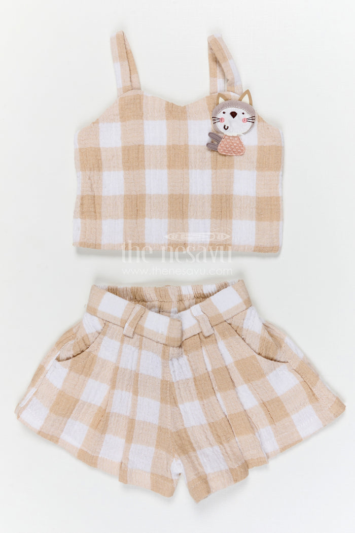 The Nesavu Baby Casual Sets Baby Girl Cotton Co Ord Set for Summer Outings and Daily Wear Nesavu Nesavu baby girl muslin cotton co ord set with checked design for summer outings and daily wear