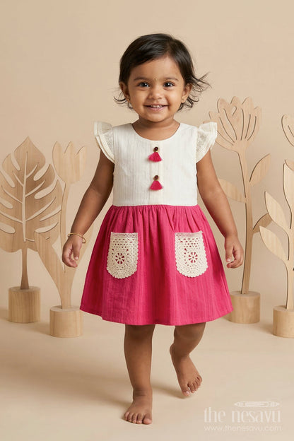The Nesavu Baby Cotton Frocks Baby Girl Cotton Frock for Birthday Parties and Festive Outings Nesavu 14 (6M) / Pink / Cotton BFJ959B-14 Nesavu baby girl cotton frock with pocket design for birthdays festive outings and baby wear
