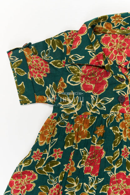 The Nesavu Girls Cotton Frock Baby Girl Cotton Frock for Casual Festive Wear and Weekends Nesavu Nesavu baby girl cotton frock with multicolor floral print and collar – perfect for festive weekends