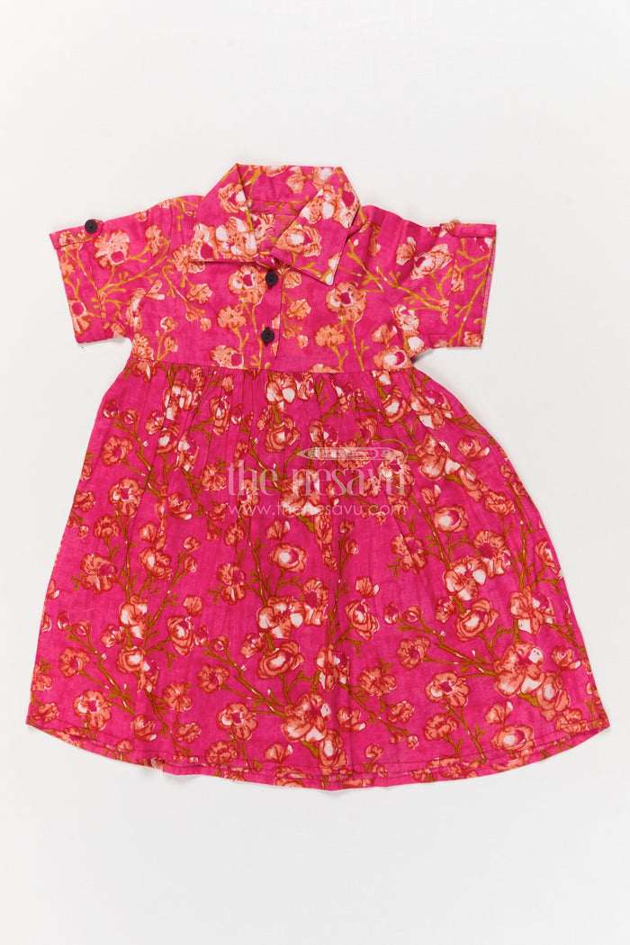 The Nesavu Girls Cotton Frock Baby Girl Cotton Frock for Casual Outings and Everyday Play Nesavu 16 (1Y) / Pink GFC2036A-16 Nesavu baby girl cotton frock with floral print – comfortable everyday outfit for play and outings