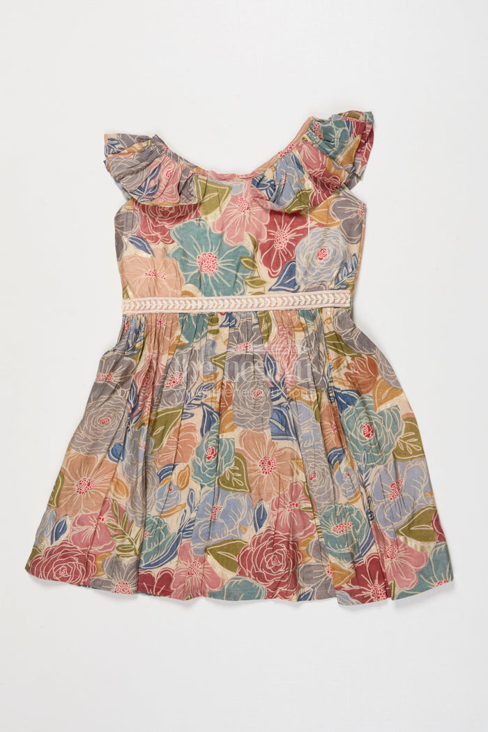 The Nesavu Girls Cotton Frock Baby Girl Cotton Frock for Casual Outings and Playdates Nesavu 18 (2Y) / Multicolor GFC2016A-18 Nesavu baby girl cotton frock with digital floral print for playdates and everyday wear