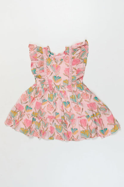 The Nesavu Girls Cotton Frock Baby Girl Cotton Frock for Casual Outings and Playdates Nesavu 18 (2Y) / Pink / Modal GFC2081A-18 Nesavu baby girl cotton frock with floral print and ruffles for everyday wear
