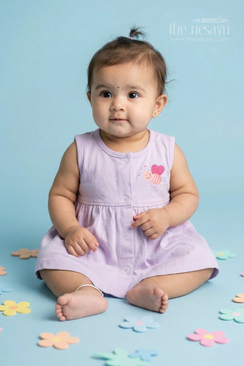 The Nesavu Baby Frocks Baby Girl Cotton Frock for Casual Wear and Playdates Nesavu 10 (NB) / Half white / Cotton BFJ947A-10 Nesavu Baby Girl Cotton Frock For Daily Wear Sleeveless Jersey Dress For Infants