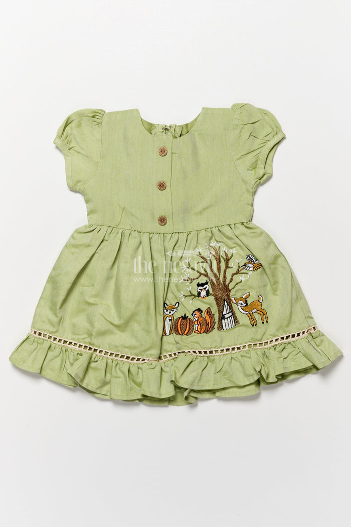 The Nesavu Girls Cotton Frock Baby Girl Cotton Frock for Casual Wear and Playtime Nesavu Nesavu baby girl cotton frock embroidered motifs casual outings playtime wear