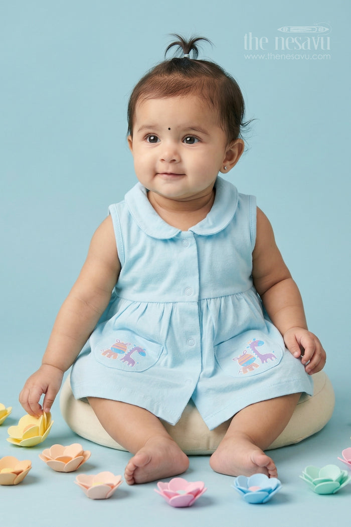 The Nesavu Baby Frocks Baby Girl Cotton Frock for Everyday Comfort and Playtime Nesavu 10 (NB) / Half white / Cotton BFJ942A-10 Nesavu Baby Girl Cotton Frock For Everyday Wear Sleeveless Jersey Dress For Infants