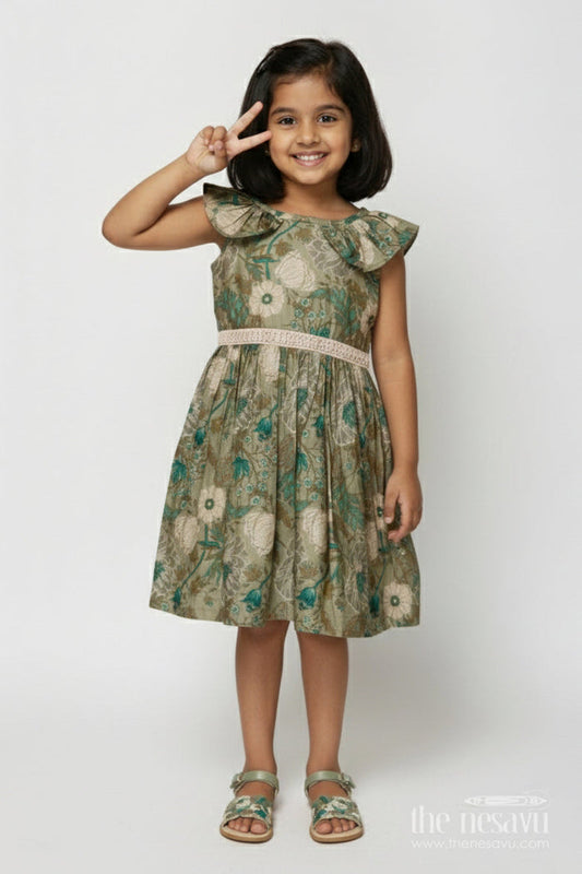 The Nesavu Girls Cotton Frock Baby Girl Cotton Frock for Everyday Outings and Festive Visits Nesavu 18 (2Y) / Green GFC2018B-18 Nesavu baby girl cotton frock with digital floral print for festive family outings