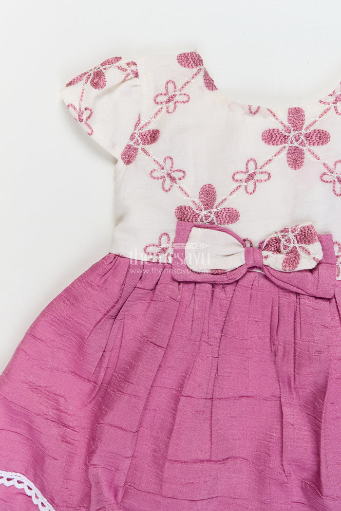 The Nesavu Baby Cotton Frocks Baby Girl Cotton Frock for Family Outings and Casual Celebrations Nesavu 14 (6M) / Pink / Cotton BFJ923B-14 Nesavu cotton frock for baby girls with floral embroidery and lace trim – ideal for family functions