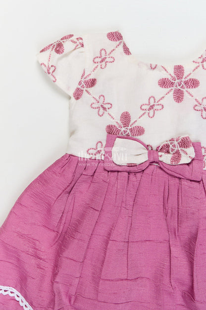 The Nesavu Baby Cotton Frocks Baby Girl Cotton Frock for Family Outings and Casual Celebrations Nesavu 14 (6M) / Pink / Cotton BFJ923B-14 Nesavu cotton frock for baby girls with floral embroidery and lace trim – ideal for family functions