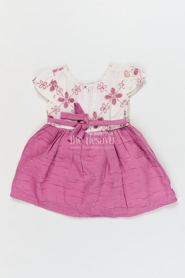 The Nesavu Baby Cotton Frocks Baby Girl Cotton Frock for Family Outings and Casual Celebrations Nesavu 14 (6M) / Pink / Cotton BFJ923B-14 Nesavu cotton frock for baby girls with floral embroidery and lace trim – ideal for family functions
