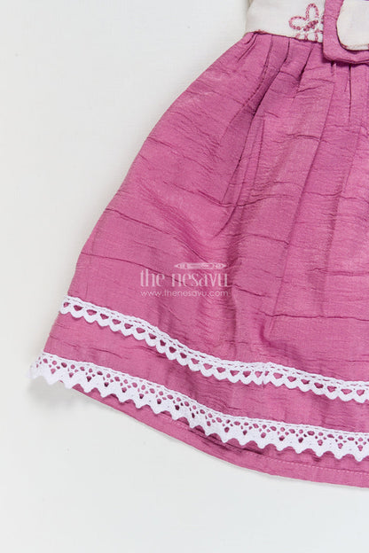 The Nesavu Baby Cotton Frocks Baby Girl Cotton Frock for Family Outings and Casual Celebrations Nesavu 14 (6M) / Pink / Cotton BFJ923B-14 Nesavu cotton frock for baby girls with floral embroidery and lace trim – ideal for family functions
