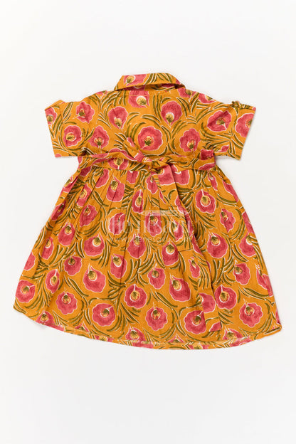 The Nesavu Girls Cotton Frock Baby Girl Cotton Frock for Festive Mornings and School Events Nesavu Nesavu yellow cotton frock for baby girls with collar and floral print – ideal for school and festive events