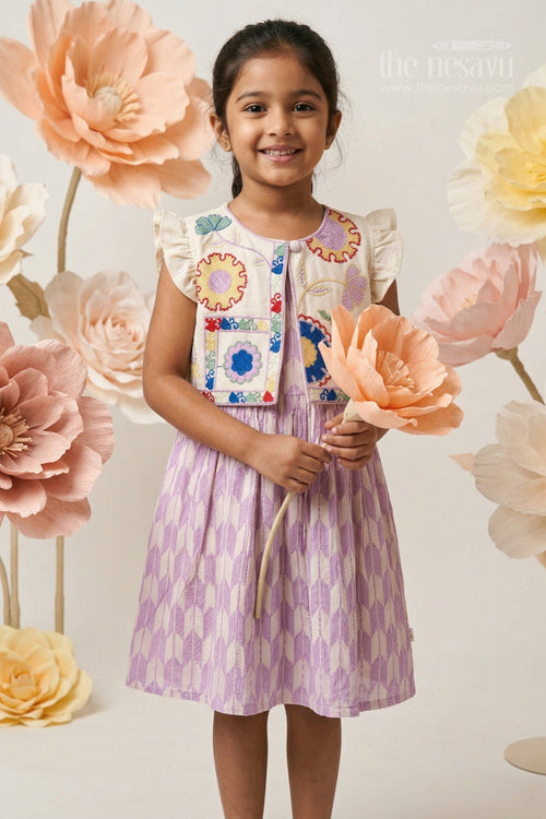 The Nesavu Girls Cotton Frock Baby Girl Cotton Frock for Festive Outings and Special Occasions Nesavu 20 (3Y) / Purple / Cotton GFC2163A-20 Nesavu baby girl cotton frock with embroidered jacket style for festive outings and special occasions