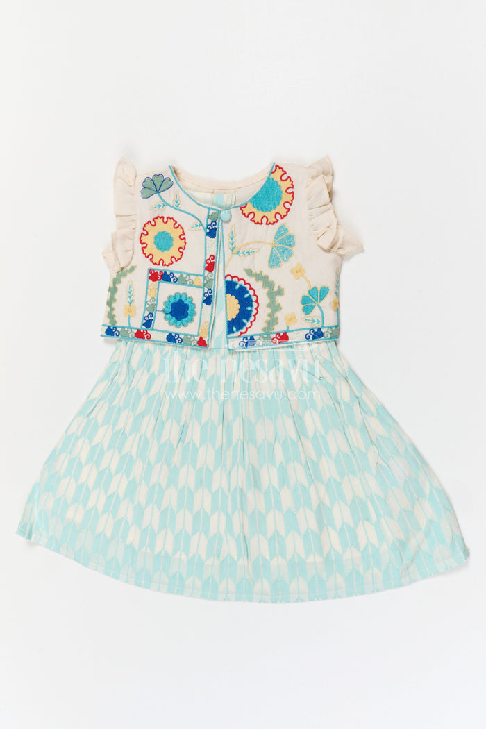 The Nesavu Girls Cotton Frock Baby Girl Cotton Frock for Outings and Casual Celebrations Nesavu Nesavu baby girl cotton frock with thread embroidery and layered design for outings and casual wear