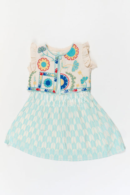 The Nesavu Girls Cotton Frock Baby Girl Cotton Frock for Outings and Casual Celebrations Nesavu Nesavu baby girl cotton frock with thread embroidery and layered design for outings and casual wear