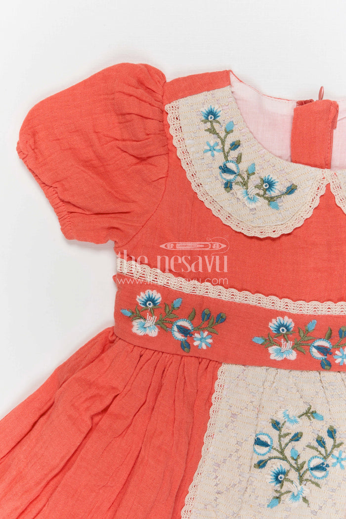 The Nesavu Girls Cotton Frock Baby Girl Cotton Frock for Summer Outings and Daily Comfort Nesavu Nesavu baby girl muslin cotton frock with thread embroidery for summer outings and daily comfort
