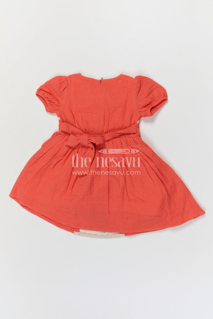 The Nesavu Girls Cotton Frock Baby Girl Cotton Frock for Summer Outings and Daily Comfort Nesavu Nesavu baby girl muslin cotton frock with thread embroidery for summer outings and daily comfort