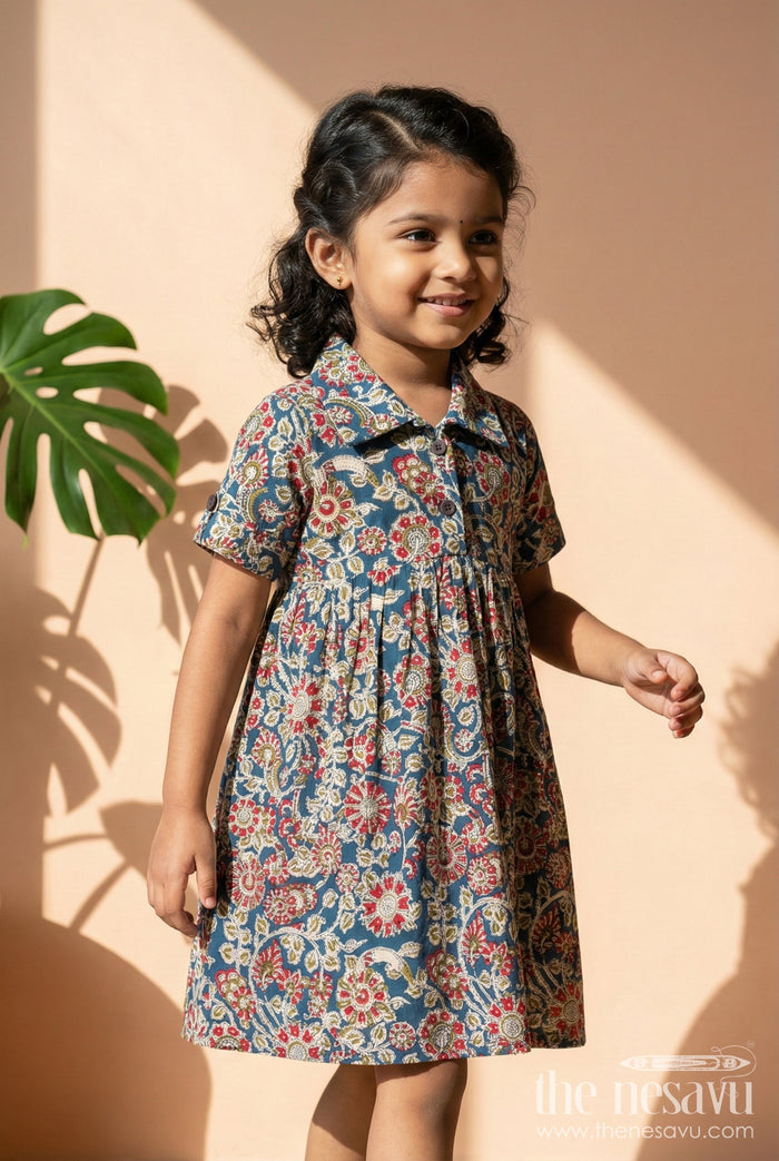 The Nesavu Girls Cotton Frock Baby Girl Cotton Frock for Summer Outings and Playdates Nesavu 16 (1Y) / Multicolor GFC2037A-16 Nesavu baby girl cotton frock with multicolor floral print for summer playdates