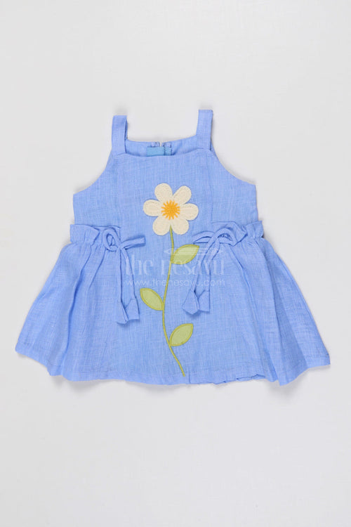 The Nesavu Baby Frocks Baby Girl Cotton Frock for Summer Outings and Playtime Nesavu 14 (6M) / Blue / Cotton BFJ953A-14 Nesavu Baby Girl Cotton Frock With Floral Applique For Summer Outings And Everyday Comfort