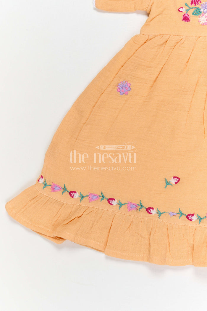 The Nesavu Girls Cotton Frock Baby Girl Cotton Frock for Summer Season and Daily Wear Nesavu Nesavu baby girl muslin cotton frock with thread embroidery for summer outings and daily wear