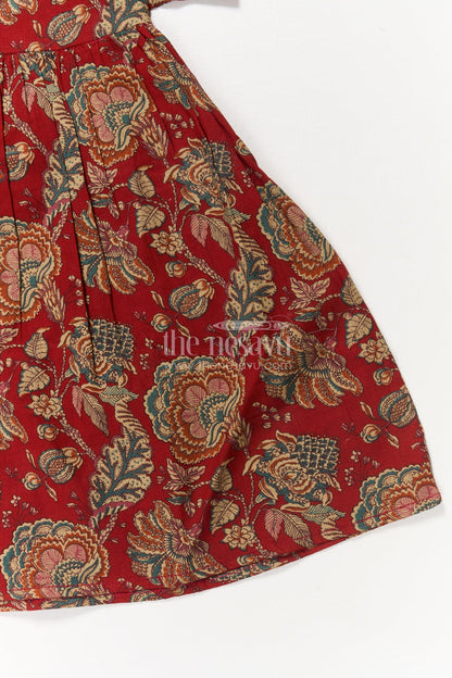 The Nesavu Girls Cotton Frock Baby Girl Cotton Frock for Traditional Occasions and Family Get-togethers Nesavu Nesavu maroon cotton frock for baby girls with floral print and collar – perfect for festive family moments