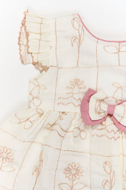 The Nesavu Baby Cotton Frocks Baby Girl Cotton Frock with Bow and Floral Embroidery for Special Moments Nesavu Nesavu embroidered cotton frock for baby girls with bow detail and festive-ready design