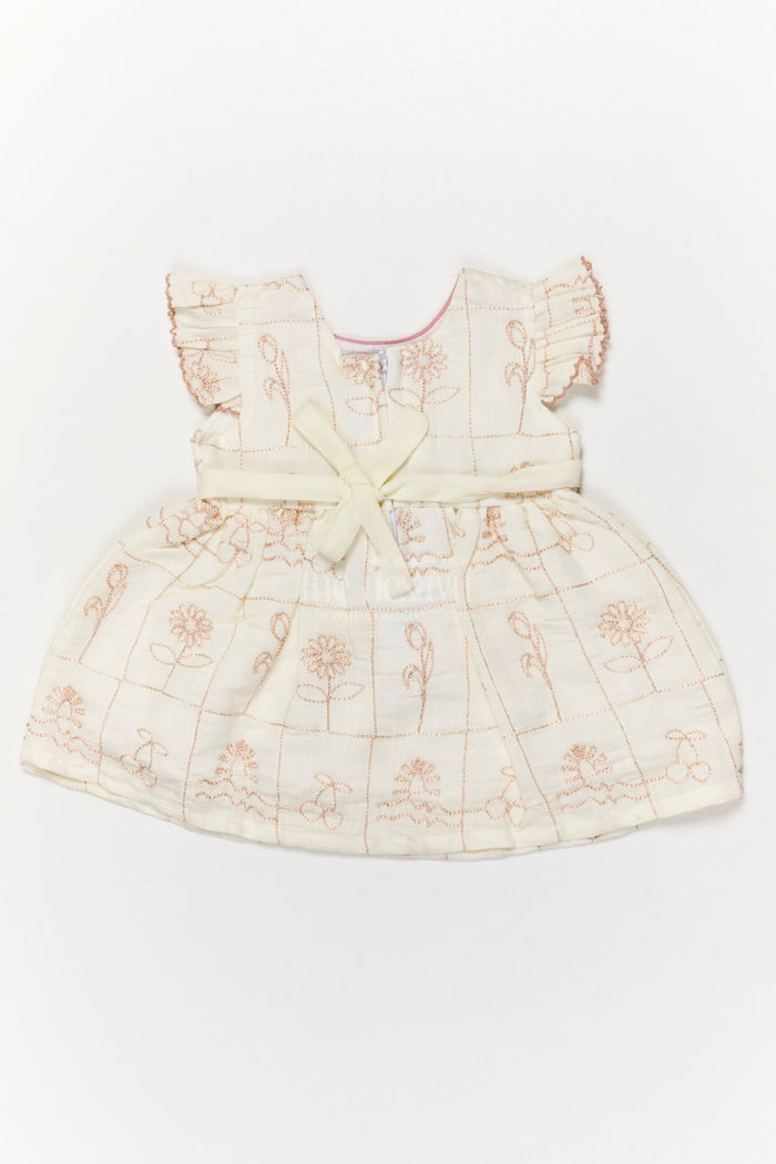 The Nesavu Baby Cotton Frocks Baby Girl Cotton Frock with Bow and Floral Embroidery for Special Moments Nesavu Nesavu embroidered cotton frock for baby girls with bow detail and festive-ready design